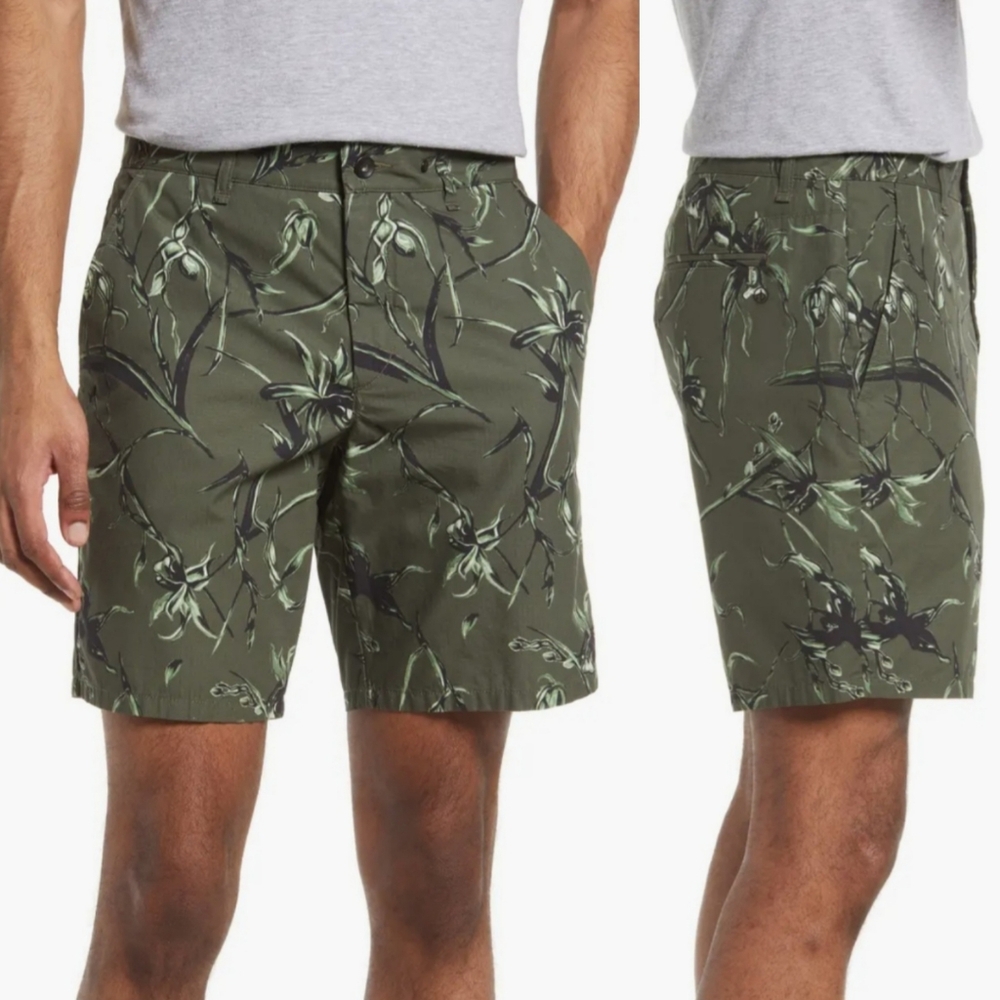 NWT Rag & Bone "Perry Printed Cotton Ripstop Shorts" Army Green | Men's Size 30